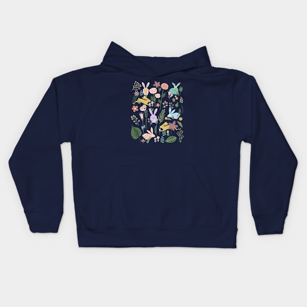 Bunnies In The Springtime Garden Kids Hoodie by LittleBunnySunshine